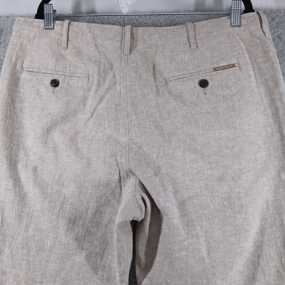 Perry Ellis Linen Blend‎ Flat Front Drawstring Casual Pants 36x30 Beige